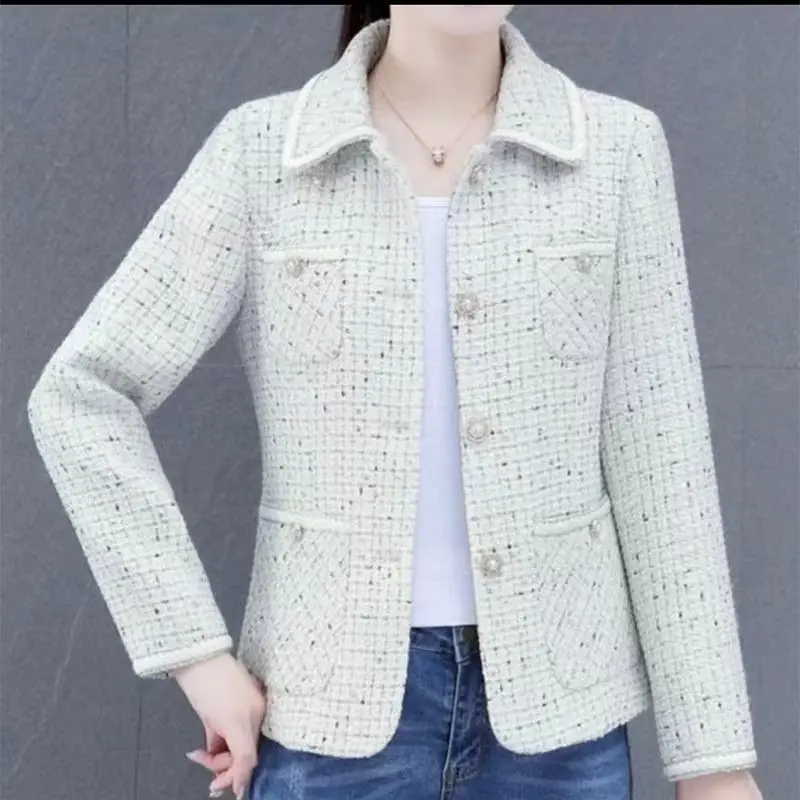 

Fashion Woolen Coat Women Spring Autumn 2024 Short Lapel Collar Coats Loose Jackets Casual Outwear Female Overcoat R109