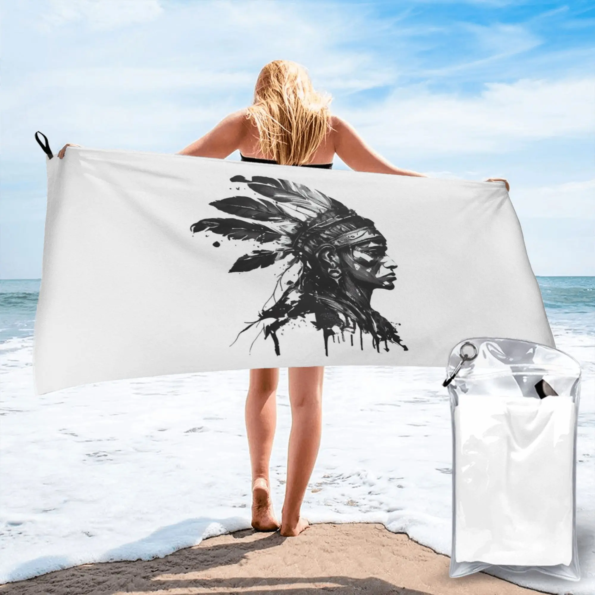 Drawn Style Aztec Warrior Beach Towel Soft Microfiber Quick Dry Absorbent Quick Towels For Yoga