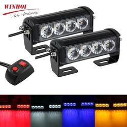 2 In 1 4 LED Strobe Lights for Car Police Flasher Car Alarm Beacon 12V Red Blue Yellow White Automotive Emergency Warning Lights