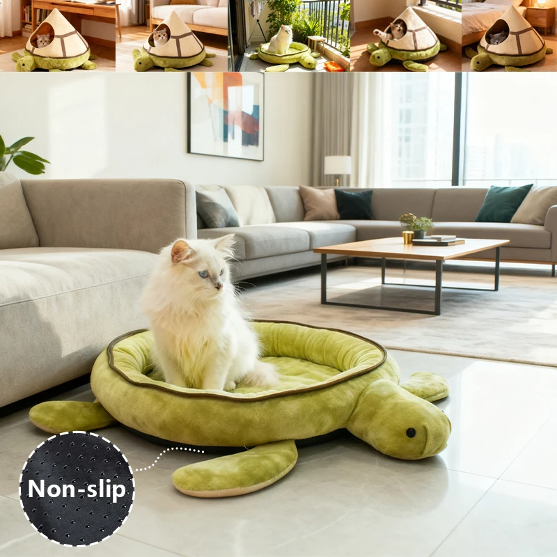 

New Cute Turtle Cat Nest Toy Crystal Cotton Winter Warm Semi Enclosed Safe Pet House Detachable Washable Four Seasons Universal