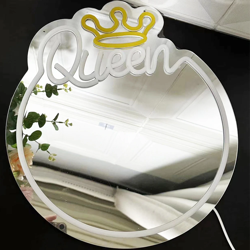 Crown Neon Light, 16x14 inch Vanity Mirror with Neutral LED Light, Wall Mounted Queen Neon Mirror for Dress Room, Living Room