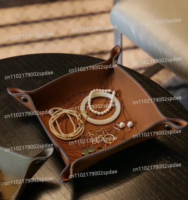 Popular leather storage tray, jewelry, keys, stationery, cosmetics, desktop ornaments, living room clutter box