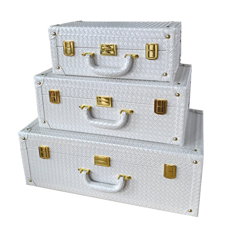 

Travel Leather Box 3 Pcs Waterproof Cosmetic Bag Set Portable Travel Case Multifunction Organizer Weave Storage Box