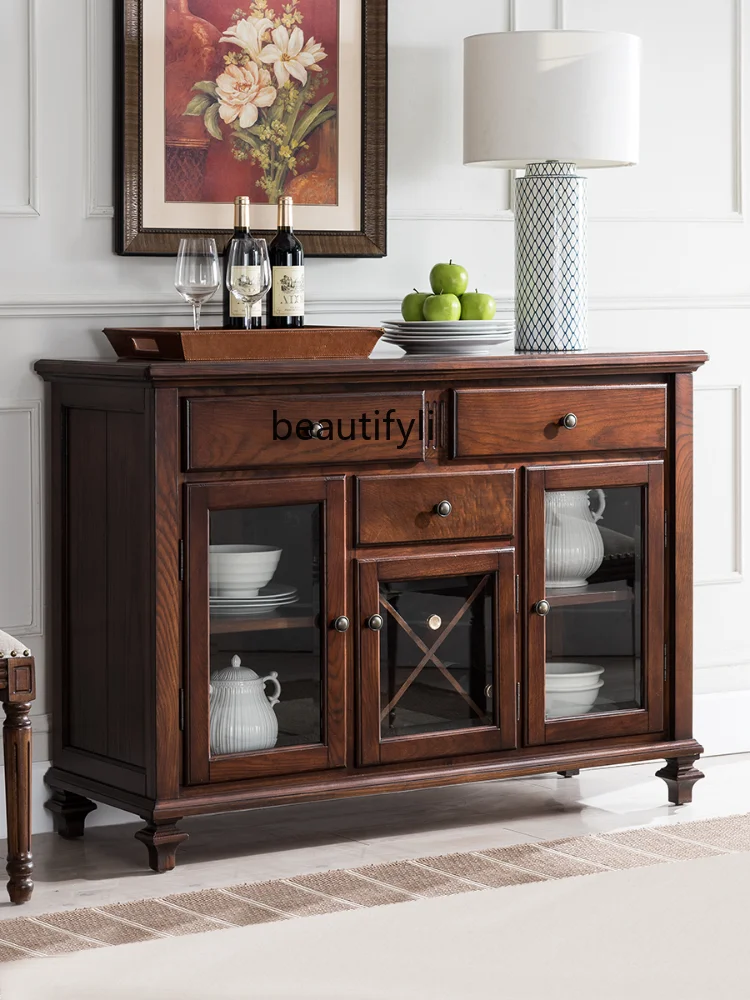 American Solid Wood Sideboard European Style Wine Cabinet Simple Tea Cabinet Multi-Function Locker Equipment Sideboard