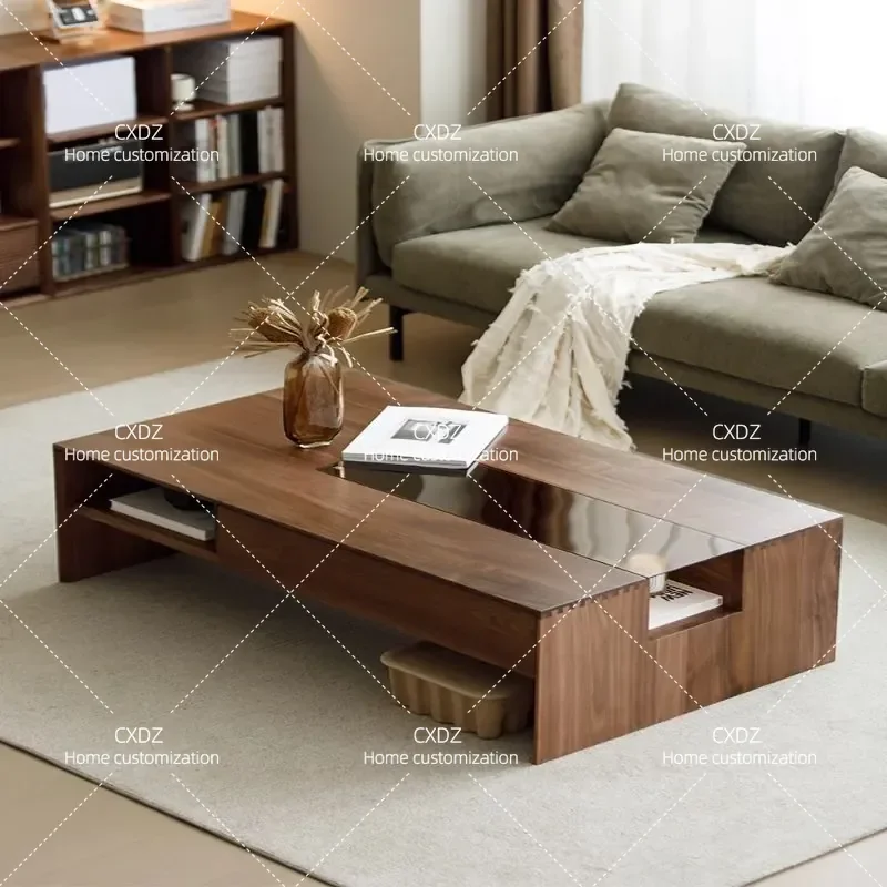 North American Black Walnut Coffee Table and TV Cabinet Set Solid Wood Nordic Style Modern Simple Living Room Furniture Log