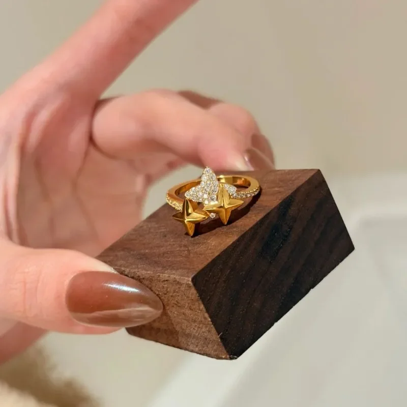 Xiaohongshu شعبية الذهبي رباعي نجمة أقراط الإناث الحلو النمط الأدبي ضوء الفاخرة لطيف رومانسية مزاجه أنيقة #3