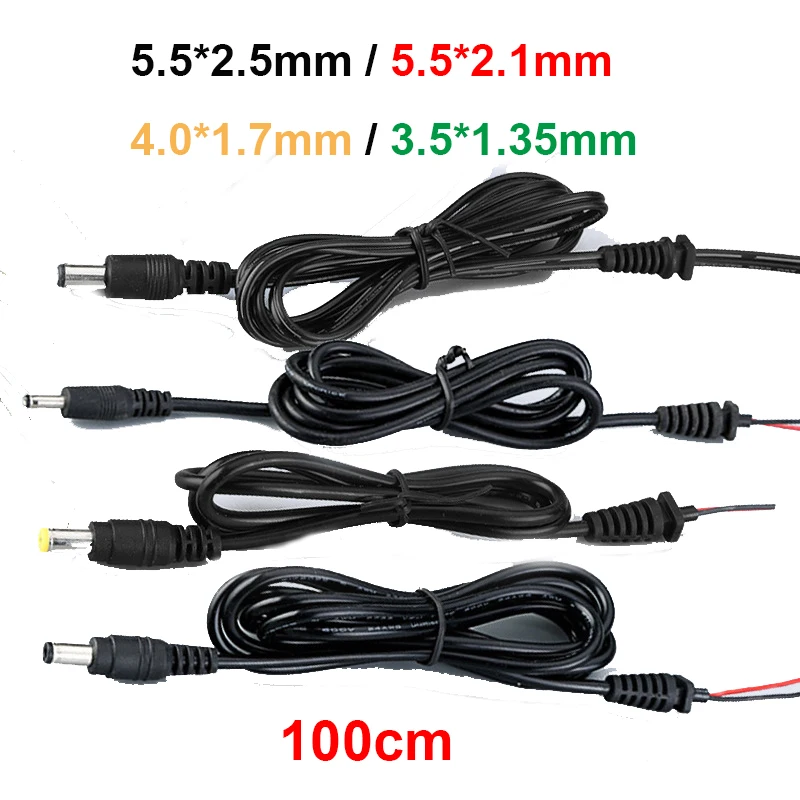 1M 2pin Adapter moc wyjściowa przewód adapterowy wtyczka męska 100cm kabel 5.5*2.5mm/2.1mm 4.0*1.7mm 3.5*1.35mm przewód naprawczy
