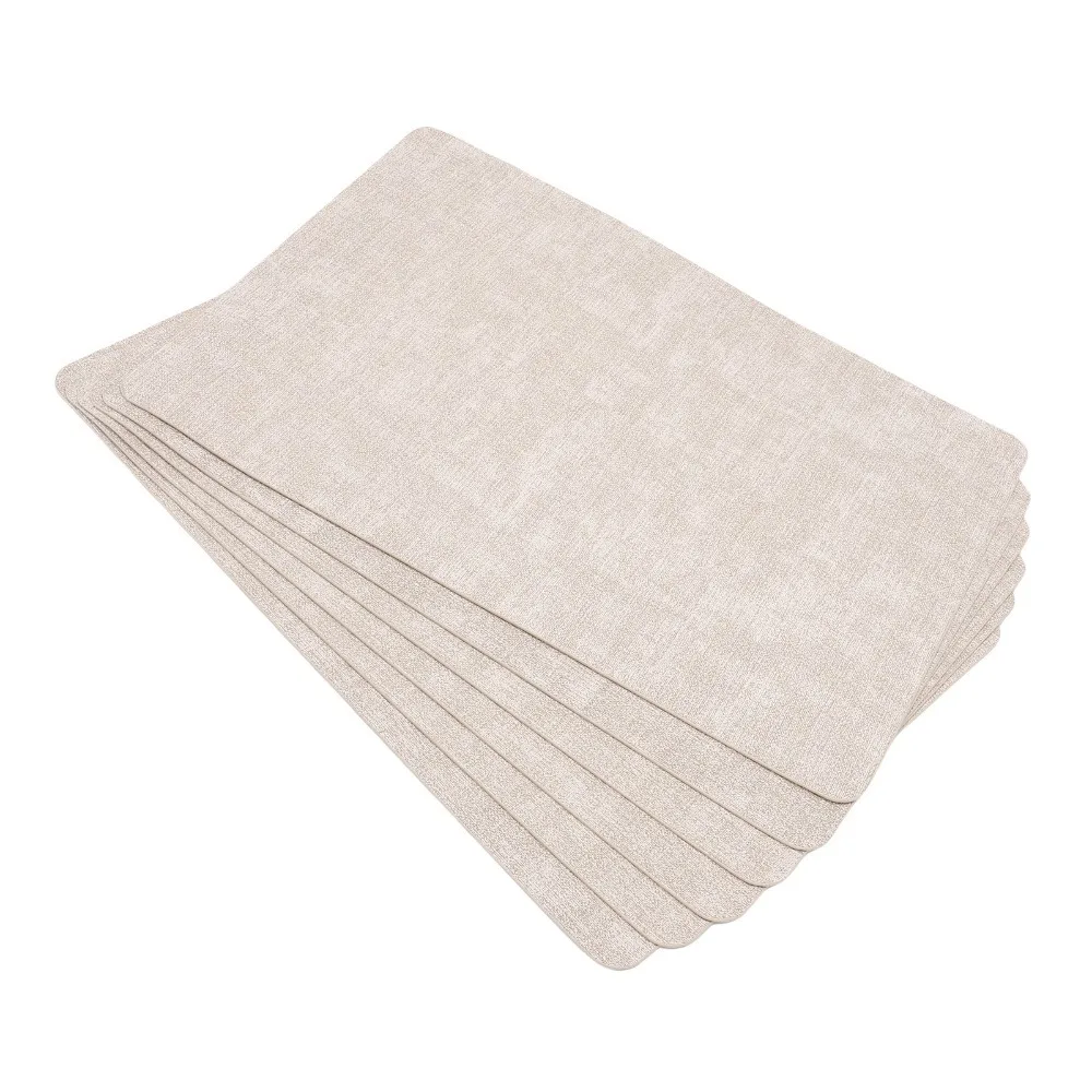 6Pcs Artificial Leather Placemats Waterproof Smooth Texture Heat Resistant Placemats Flat Solid Cut Resistant Edge Table Mat Set