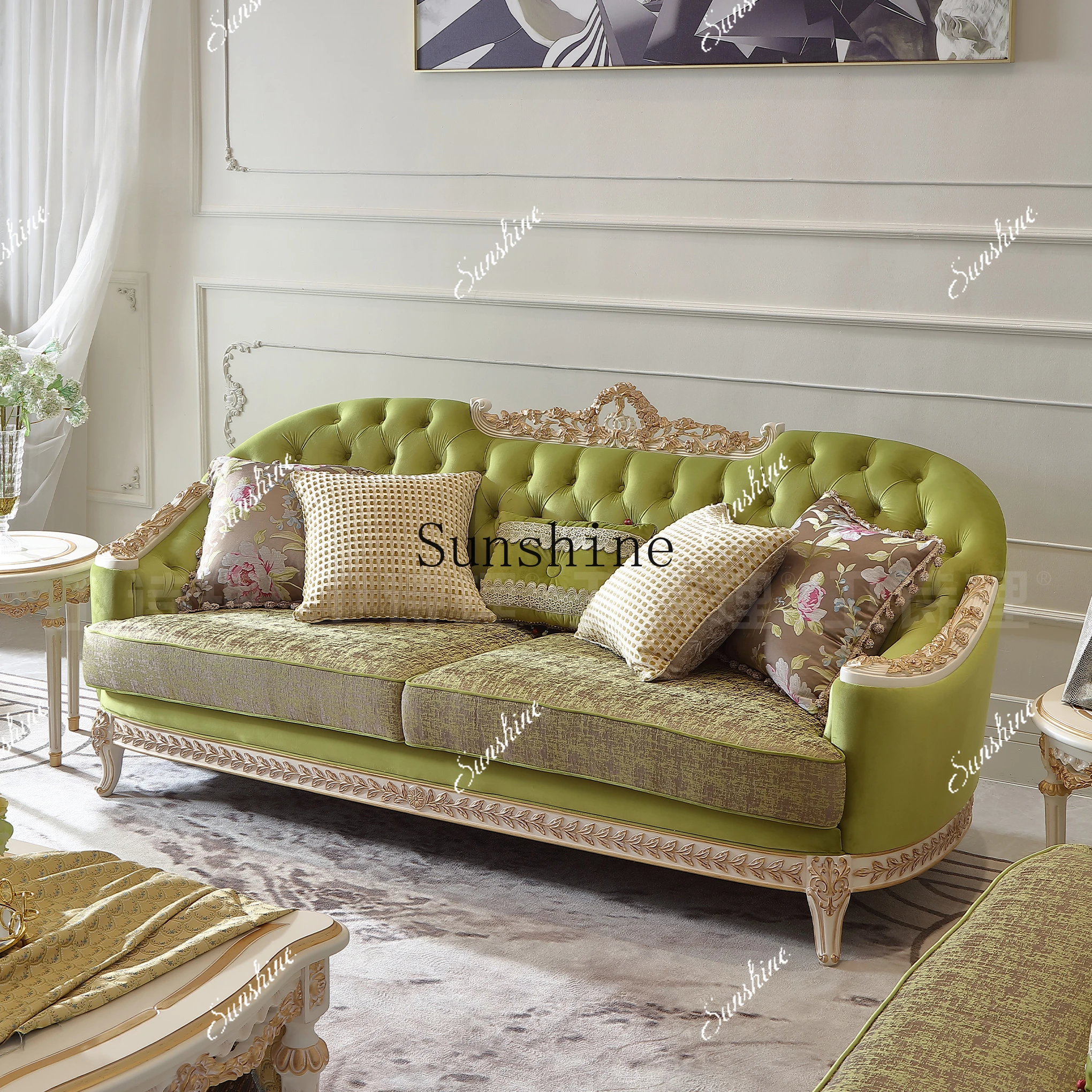 

French retro luxury villa living room three-person sofa combination EF9 FT