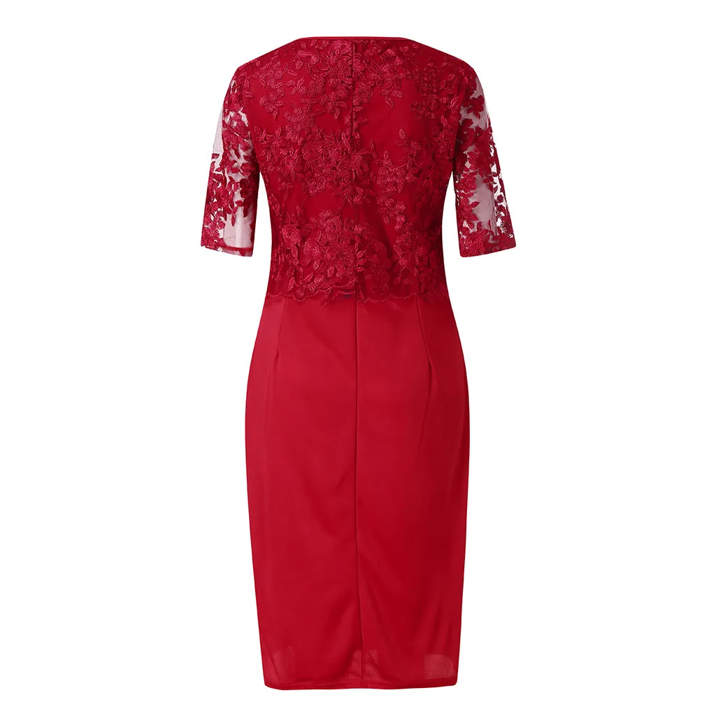 Elegant Evening Dress, O-Neck Midi Dress with Embroidery Lace for Women, Female Clothing, 3/4 Sleeve, Plus Size, New, 2024