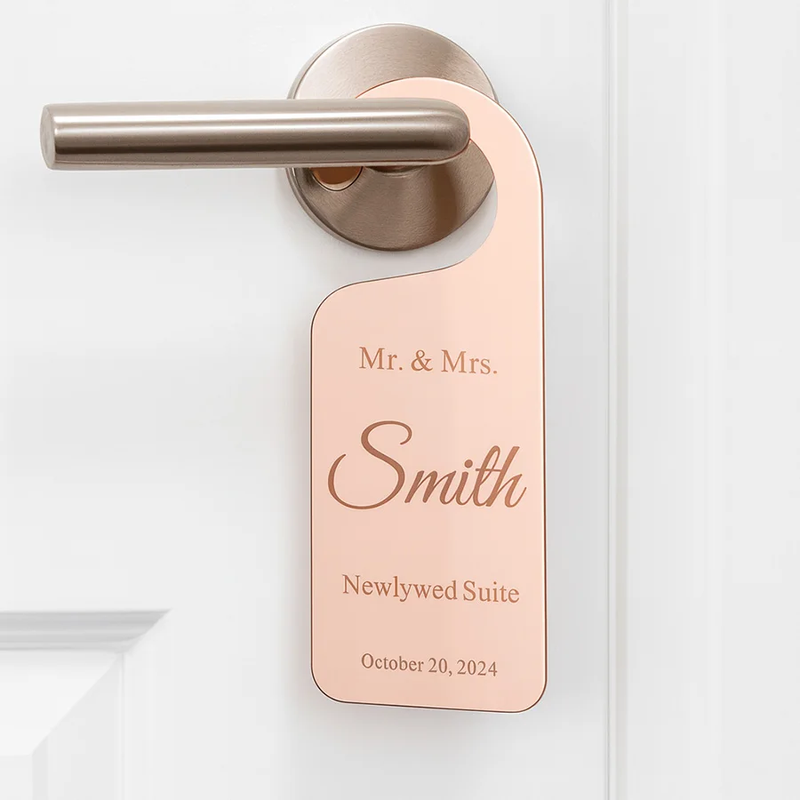 Personalized Mirror Acrylic Door Hanger Custom Mr. & Mrs. Suite Sign Wedding Newlywed Room Decor | Elegant Mirror Finish
