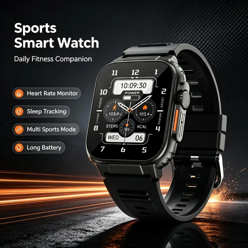 New Sports Smart Watch with Bluetooth Dial Call, Multifunctional Outdoor Wristwatch, Eye-friendly Anti-blue Light HD Display