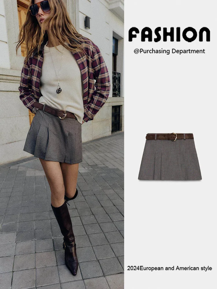 

Spring New Arrival Women's Faionable Versatile Mid-Waist Belted Pleated Skirt Pants Ethnic Stage Clothing 478225 700