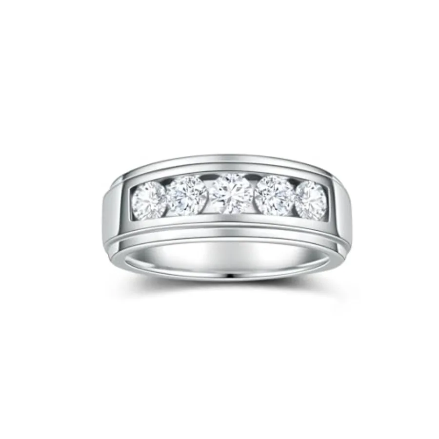 

Moissanite Eternity Wedding Band Ring - 1.5cttw D Color VVS1 Moissanite Channel Set, Sterling Silver with 18K White Gold Plated