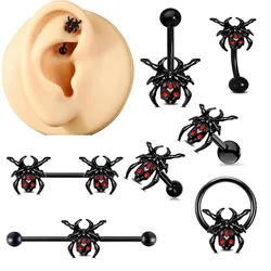 Halloween Belly Button Rings Spider Lip Rings Gothic Cartilage Earrings Surgical Steel Belly Piercing Jewelry Septum Piercing