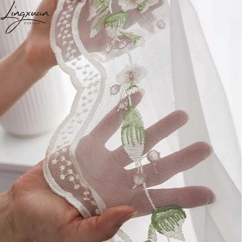 

Korean Embroidered Tulle Curtains for Living Room Floral Sheer Voile Curtain For Bedroom Kitchen Window Treatment Blinds Customs