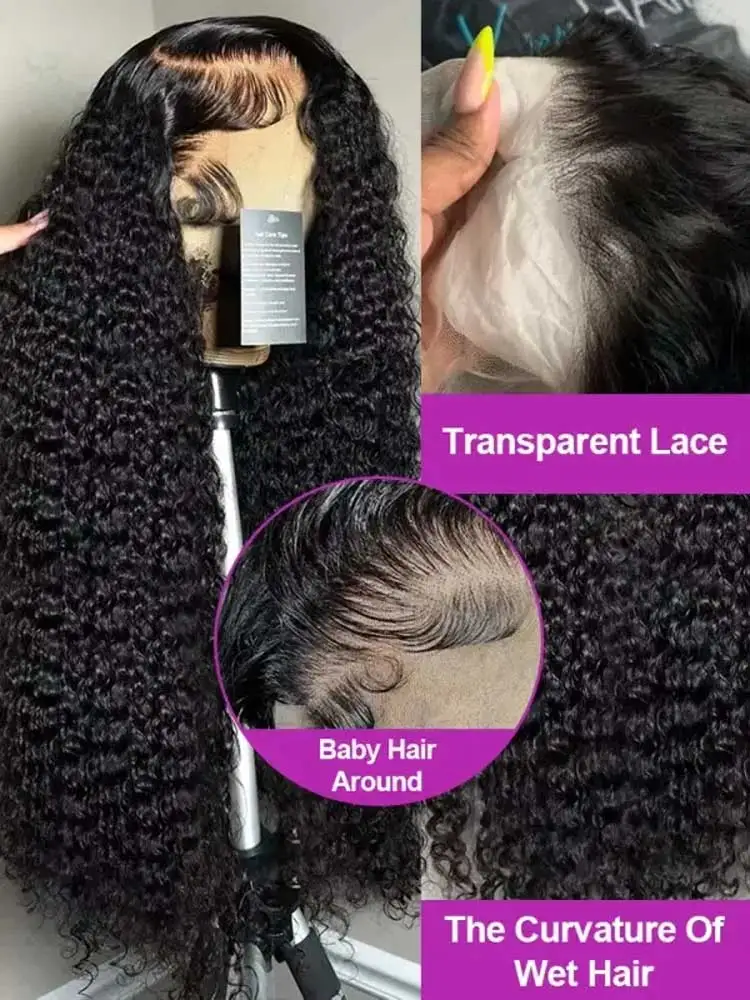 250% 13x4 Kinky Curly Lace Front Wig 40 42 Inch Deep Kinky Curly Human Hair Wigs 13X6 HD Transparent Lace Frontal Wig For Women