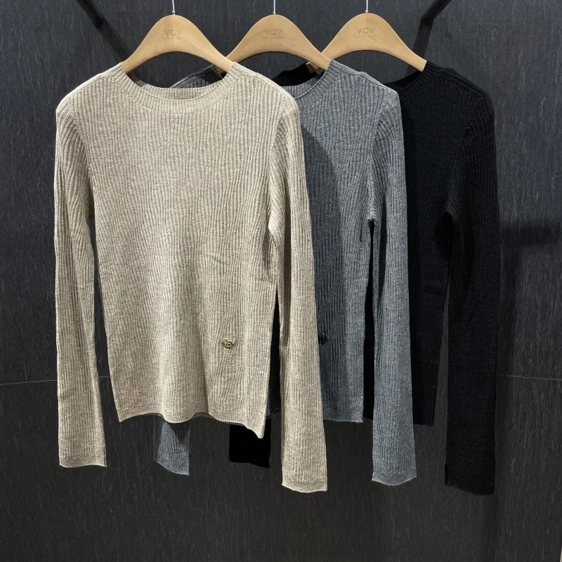 

Шерстяной вязаный базовый слой с эффектом похудения, круглый эластичный женский длинный топ V-Ne Sle с волнистым рисунком для поездок на работу