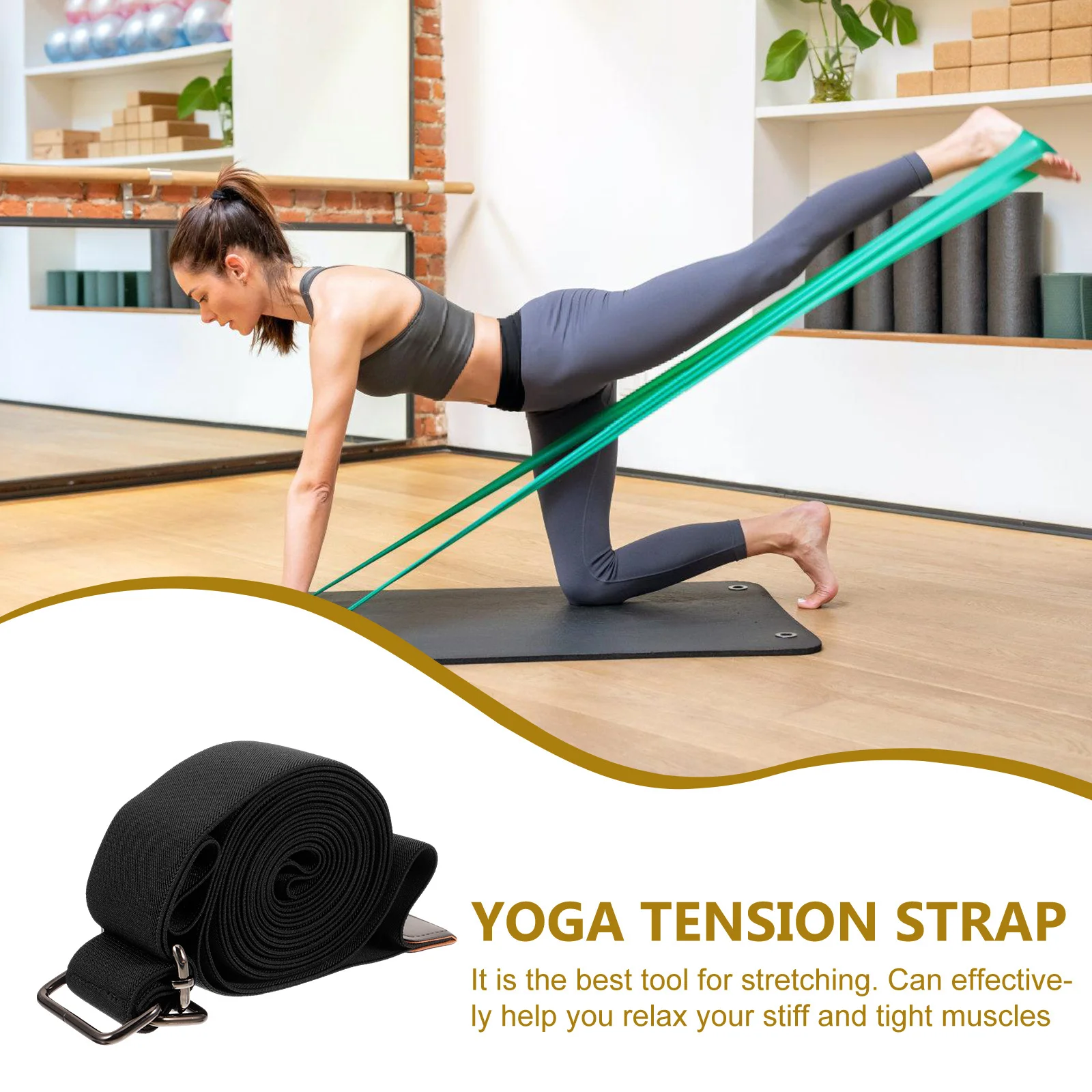 

1pcs Yoga Strap Stretch Band Flexibility Support Non-Elastic Tension Rope Therapy Fitness Training Aid Black 8Ft 6Ft 4Ft