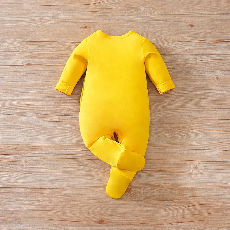 Infant yellow cute cartoon animal Print 0-12M Bodysuit Spring and Autumn comfort Long Sleeve Baby one-piece foot covered pajamas