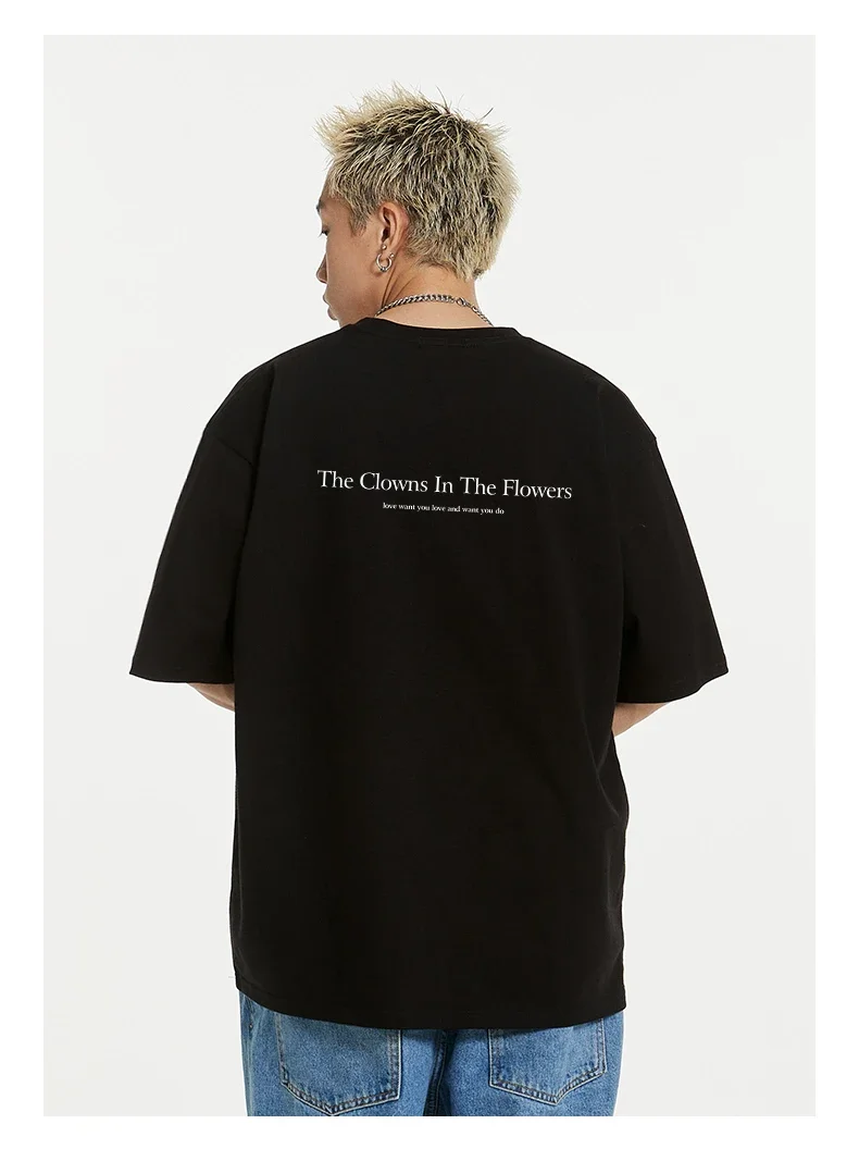 

Back Printed T-shirt Summer Cotton Short-sleeved Cotton Printed Men's Summer Cotton Short-sleeved Cool Trendy Round Neck T-shirt