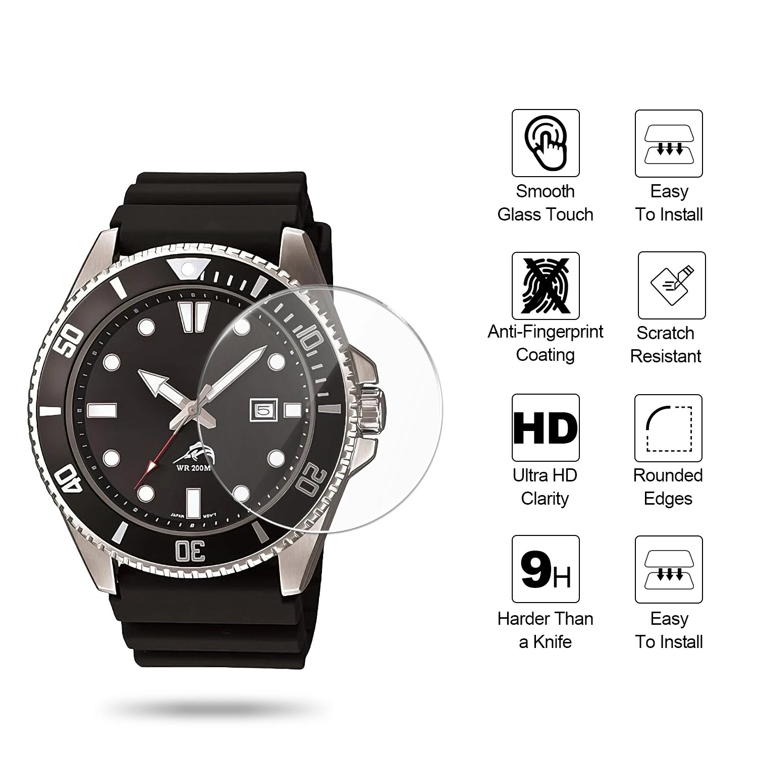 2PCS Screen Protector Guard For MDV-106 MDV106 Luminous Diving Watch HD Clear 2.5D Slim Tempered Glass Protective Film