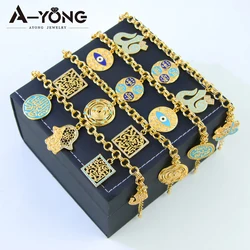 Fashion Arabic Gold Plated Bracelet 21k Gold Color Dubai Islamic Charm Lucky Bangles Oman Women Ramadan Party Jewelry