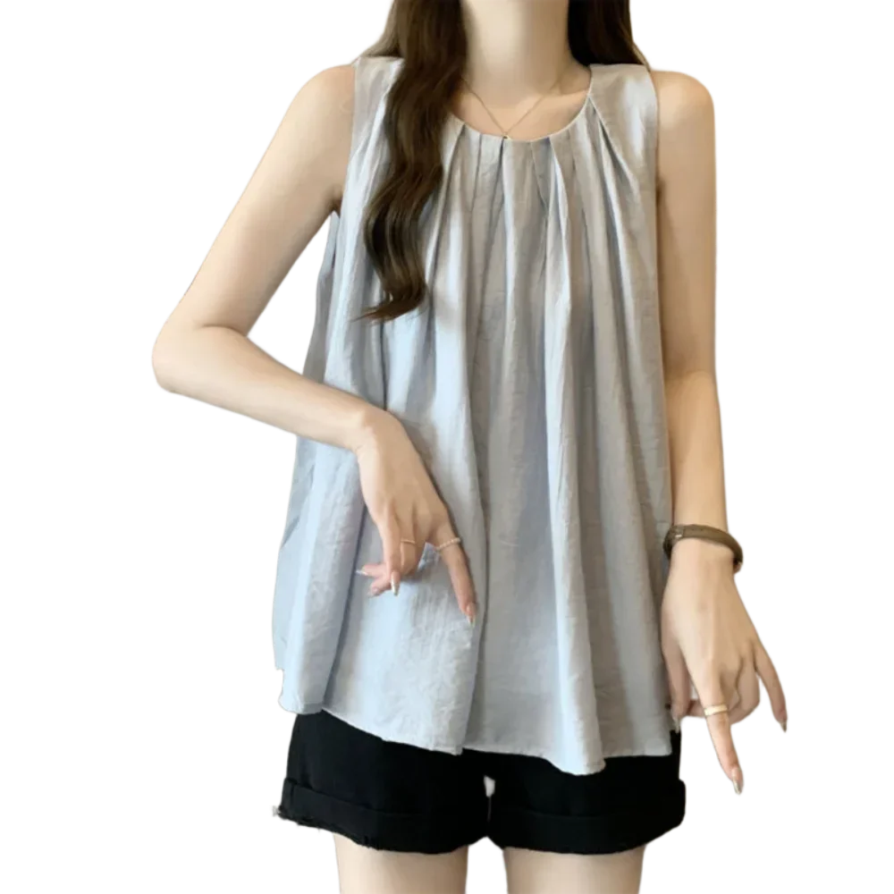 Women's Clothing Sleeveless T-Shirts Round Neck Fashion New Comfortable Versatile Temperament Tops Casual Loose Elegant