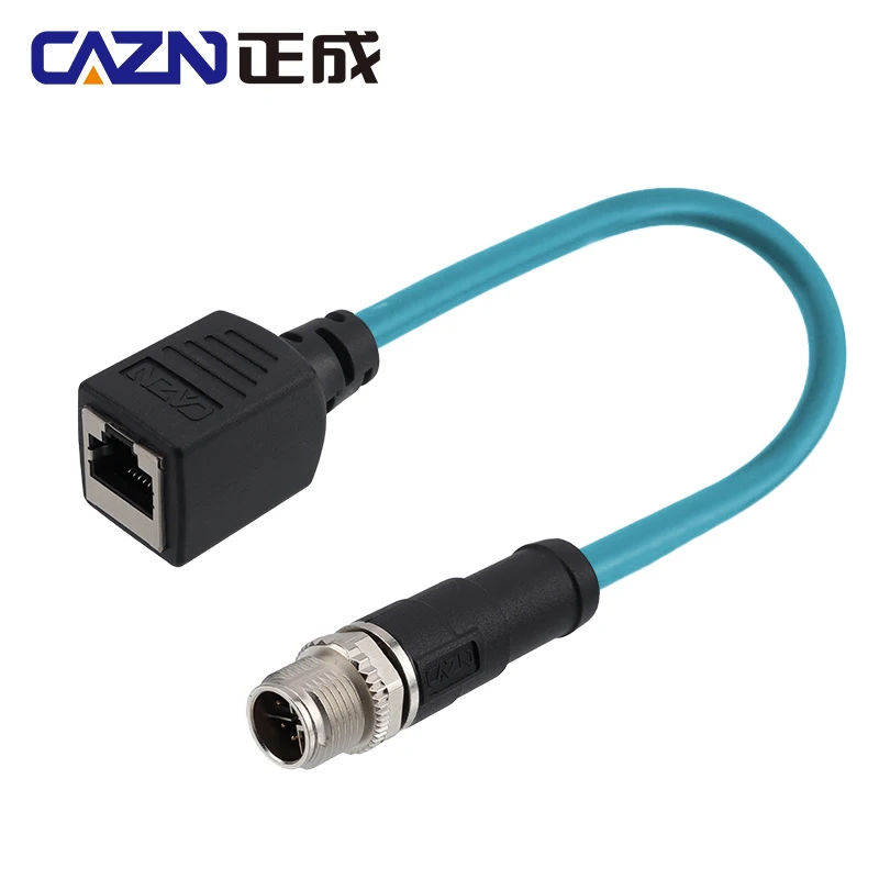 Ethernet  CAT6A jacket aqua blue M12 8pin X code male to RJ45 Female Connector Wire Industrial Gigabit Extension Network Line