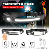 Waterprood Hand induction Headlamp XPE+COB Headlight Waving Sensor Lamp Built-in 1200mAh Battery USB Charging Head Torch