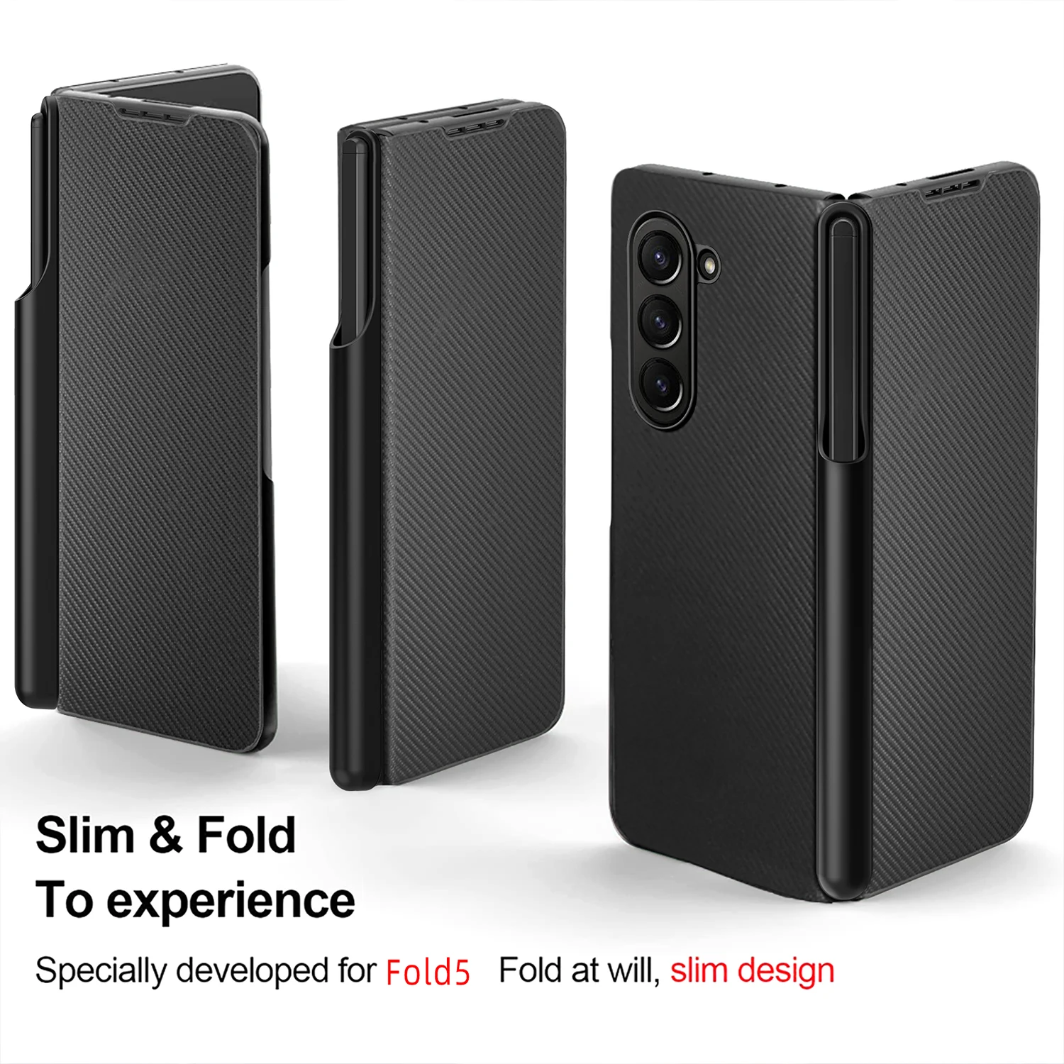 with S Pen Slot For Samsung Galaxy Z Fold 6 5 4 3 Case Leather Carbon Fiber 360 Full Protection Magnetic Aramid Fiber Flip Cover