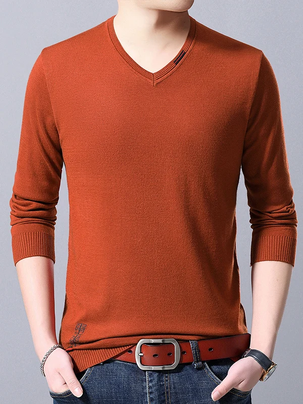 

Весенне-осенний тонкий шерстяной трикотаж, мужской свитер с v-образным вырезом, цветной базовый слой, длинная футболка Све, летняя молодежная модная повседневная одежда...
