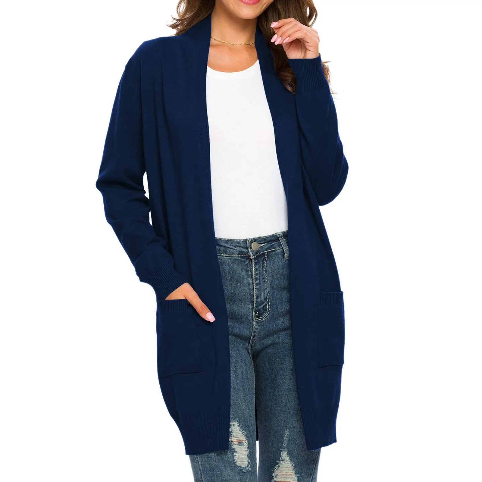 Women\'s Cardigan Sweater Fall Open Front Knit Oversized Cardigans Duster Coat with Pockets