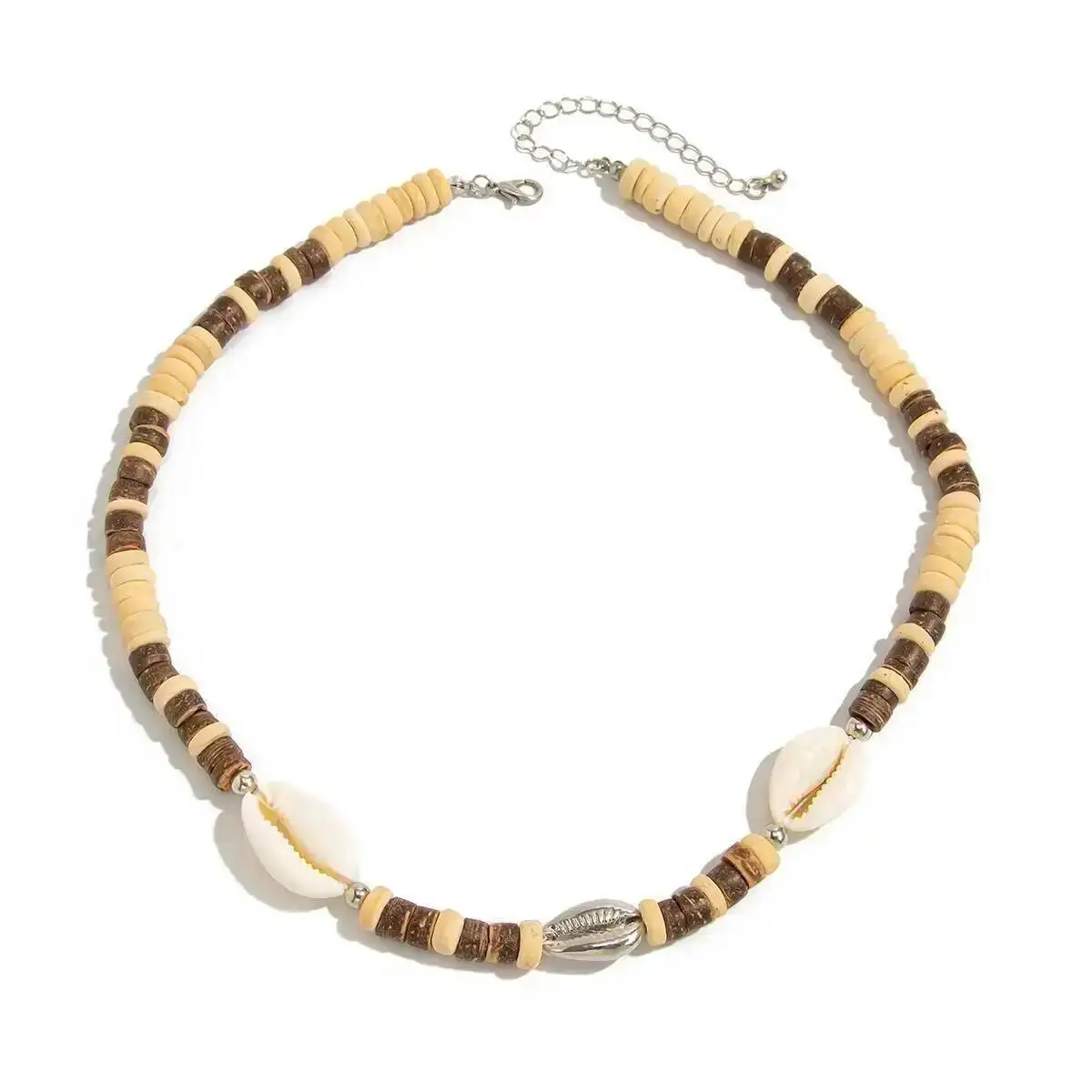 

KunJoe Minimalist Brown Wooden Bead Choker Necklace For Men Bohemia Adjustable Conch Scallop Short Necklace Male Neck Jewelry