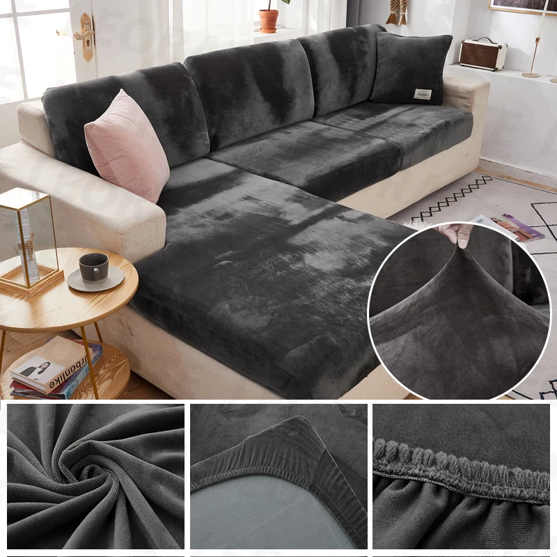 Soft Velvet Sofa Cushion Cover For Living Room Solid Color Polyester Spandex Slip-covers Furniture Protector Stretch CouchCovers