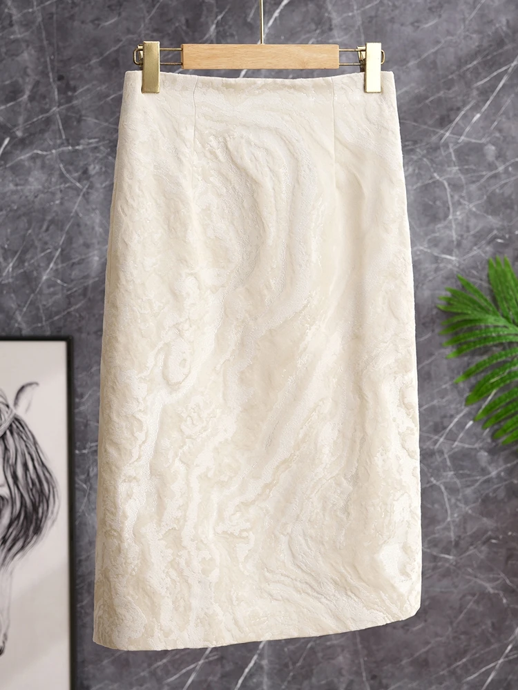 

Элегантная женская юбка миди с тисненым цветочным узором, завышенной талией, облегающая, для осени и зимы, модная, для офиса, из полиэстера