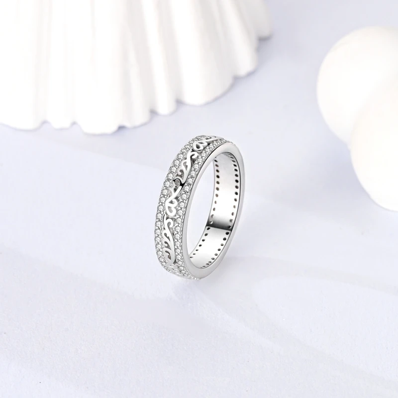 Originele 925 Sterling Zilver Scroll Patroon Witte Zirkoon Ring Voor Vrouwen Meisjes Sieraden Verjaardag Jubileum Geschenken