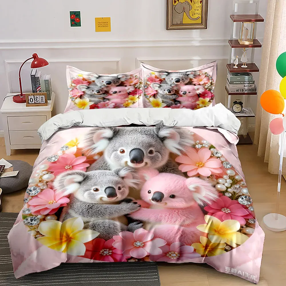 Cute Koala Trio Decoration Set Multiple sizes kid's and adults' bedroom Exquisite 3PC bedding set, gift