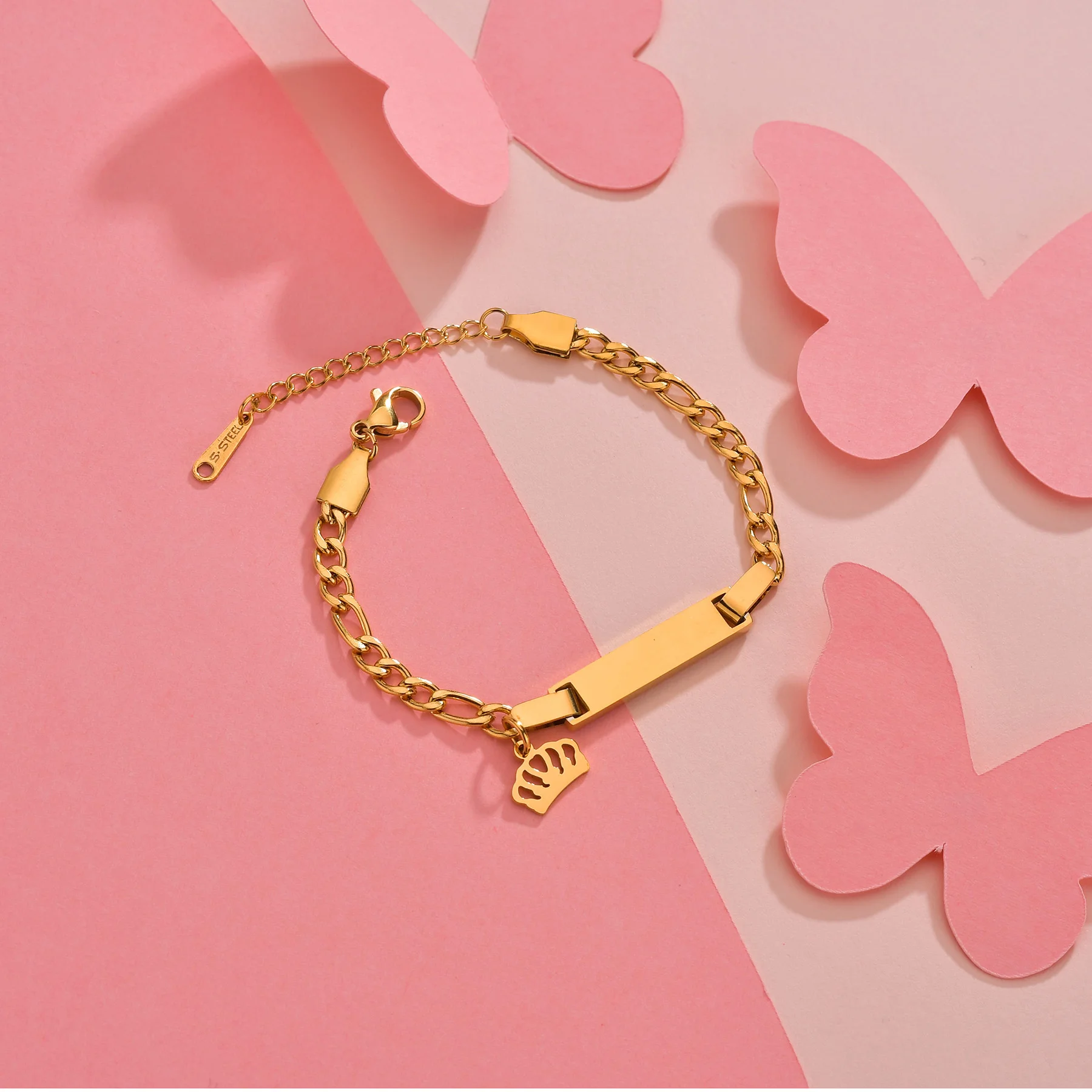 Engraved Name Baby Bracelets for Women Kids Stainless Steel Jewelry Personalized Customized Crown Heart Boys Girls Birthday Gift
