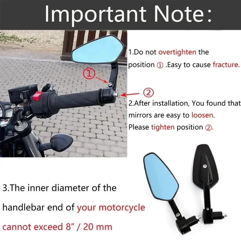 Motorcycle Handlebar End Blue Rearview Mirror, universal Handlebar, Folding Bending Rod, Reflector, Suitable for BMW Ducati