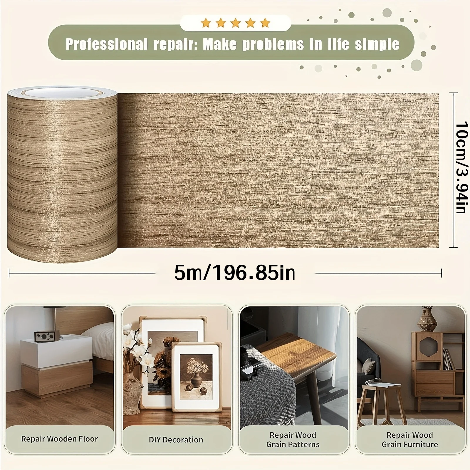 1roll 5mx10cm Self-adhesive Wood Grain Stickers, Easy-tear Wallpaper, Furniture Decoration Vinyl Film, DIY Home Decoration