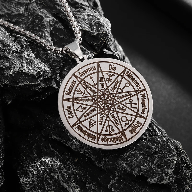 Exquisite Stainless Steel Solomon Symbol Mysterious Divination Rune Pendant Necklace for Men and Women Punk Trend Jewelry