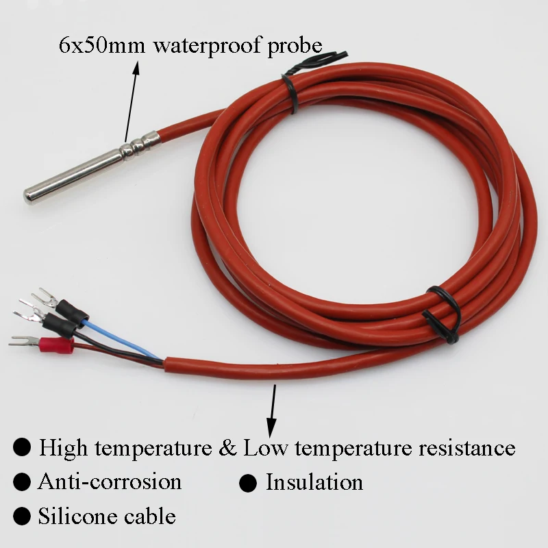 silicon cable 6*50mm 3 wire type PT100 thermocouple waterproof temperature probe high temperature thermocouple sensor