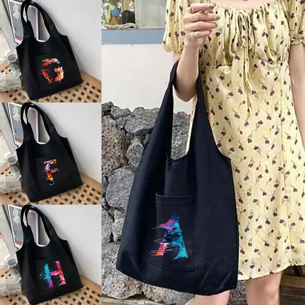 

Women's Shopping Bags Commuter Shopper Vest Bag Paint 26 Letters Series Cotton Cloth Canvas Grocery Bolsas Eco Handbags Tote Bag