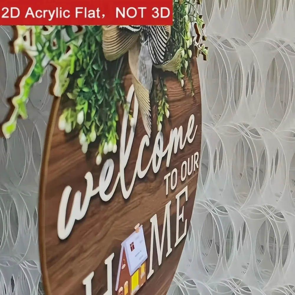New 2D Flat 2D Round Welcome Sign Retro Style Warm Home Round Doorplate Wall Sign Front Door Decor