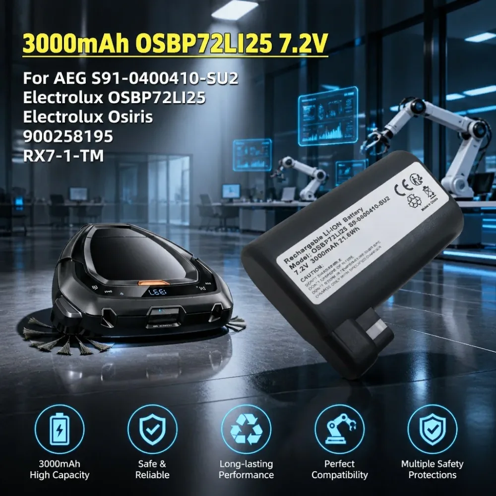 

3000mAh OSBP72LI25 7.2V Vacuum Battery For AEG S91-0400410-SU2 Electrolux OSBP72LI25 Electrolux Osiris 900258195 RX7-1-TM