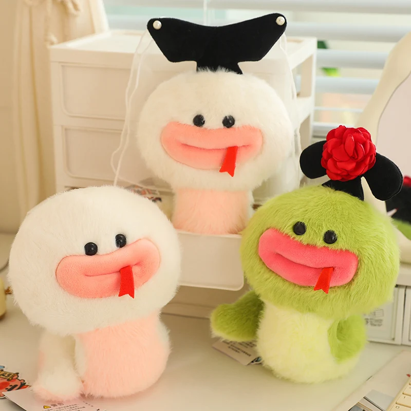 

Kawaii Cartoon White Snake&Green Snakes Plush Doll Cute Stuffed Animals Anime Serpent with Hat Soft Kids Toys for Children Gifts