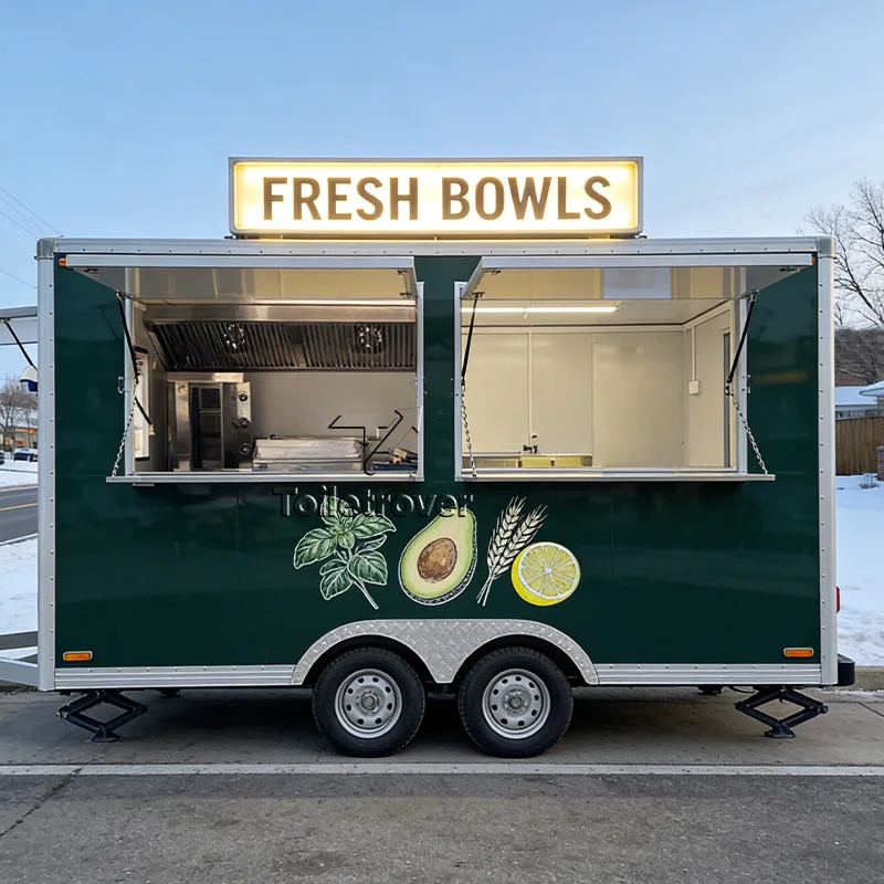 Customizable Design Food Truck Carts Outdoor Horse Trailer Food Truck Street Mobile Food Trailer with Rounded Windows