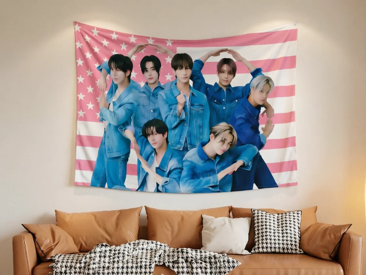 1pc Walk The Line Heart Pose Tapestry, Pink American Flag, Perfect Aesthetic Gift for Fans, Ideal for Living Room Bedroom Dorm