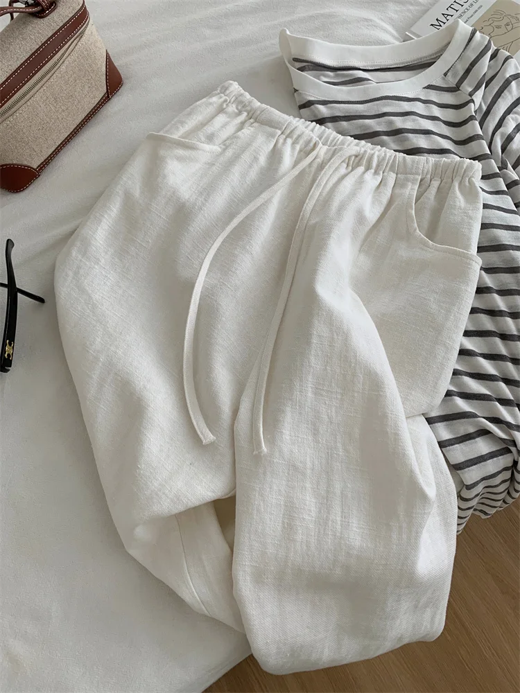 

White Linen Cotton Pant High Waisted White Women's Loose and Casual Drape, Slimming Cotton Linen Wide Floor Pants Autumn